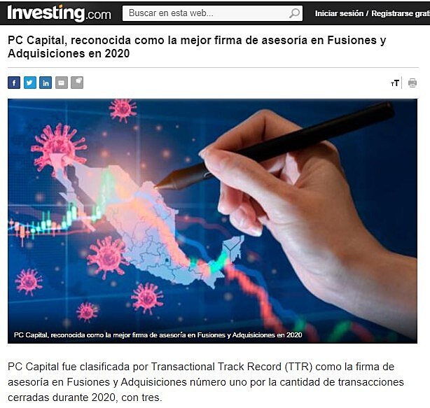 PC Capital, reconocida como la mejor firma de asesora en Fusiones y Adquisiciones en 2020